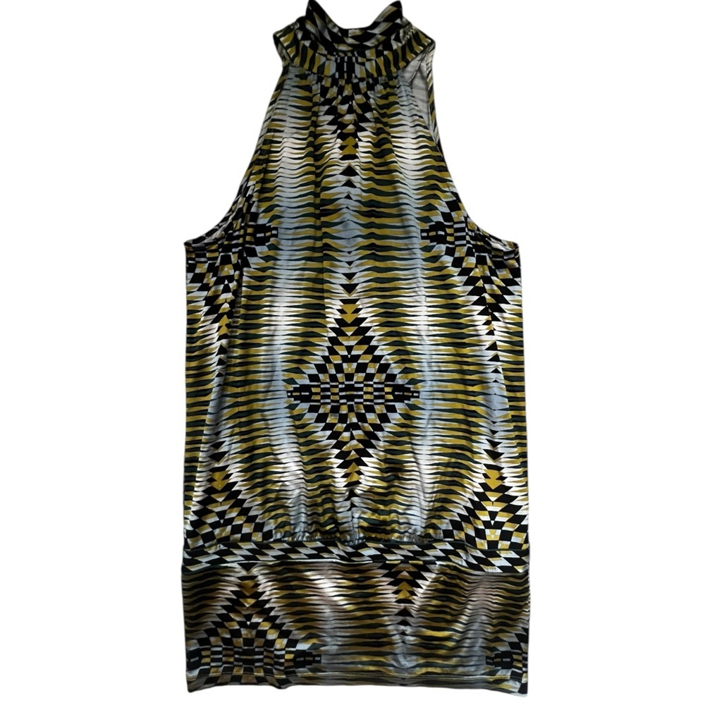 BCBGMaxAzria Multicolor Deep Neck Geometric Dress NWOT M - Picture 7 of 9